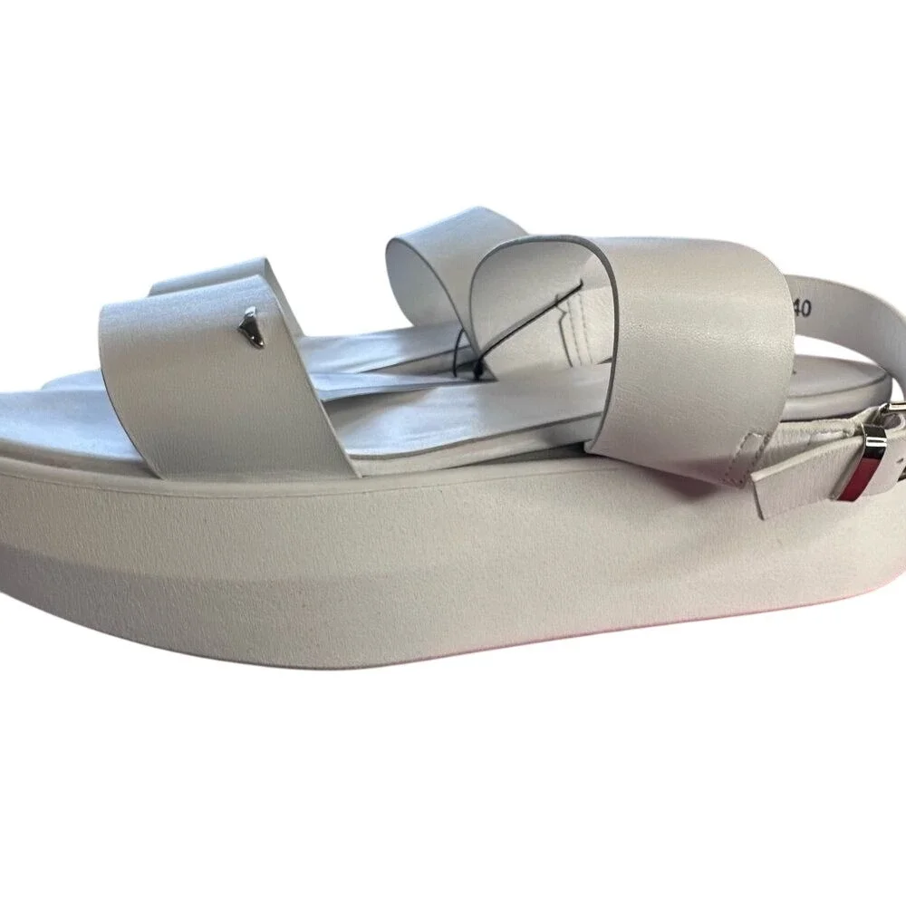 Alberto Guardiani White Leather Platform Slingback Sandals Made in Italy Size 40